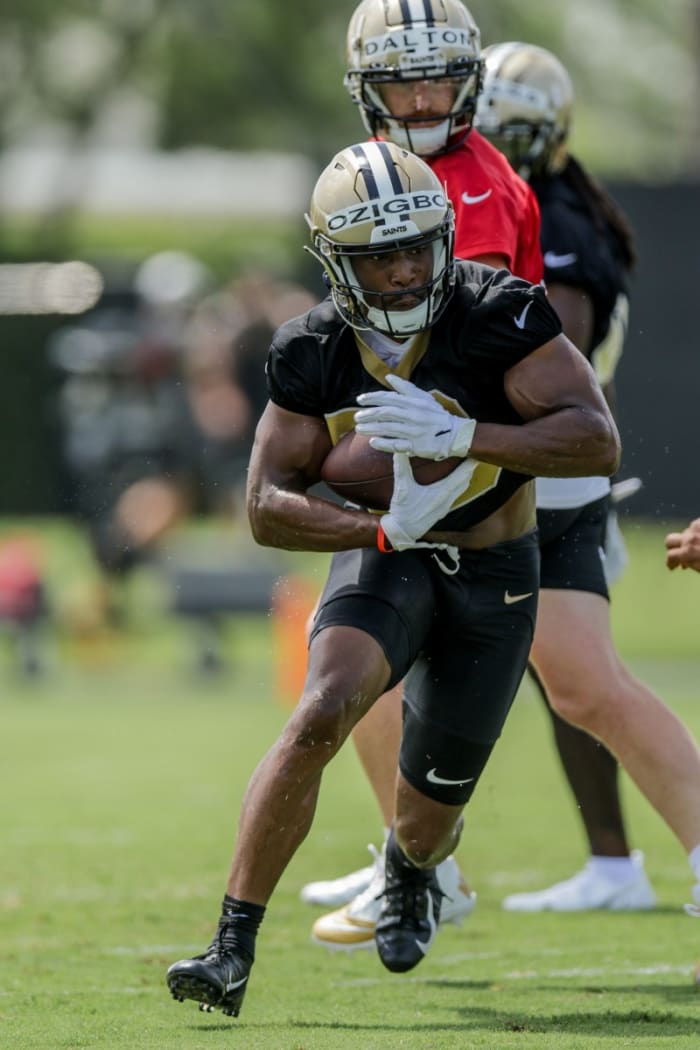 New Orleans Saints running back Devine Ozigbo (28) during minicamp at the Saints Training Facility. Mandatory Credit: Stephen Lew-USA TODAY